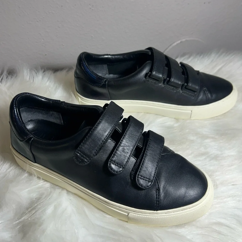 Tory Burch Sport Triple Strap Sneakers Slip On Leather Black Shoes Size 6.5